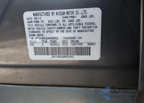 2013 Infiniti G37X from USA, damaged, VIN JN1CV6AR2DM356952